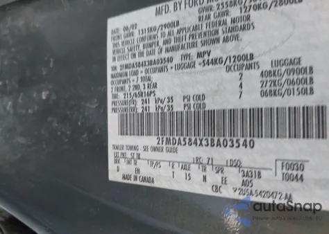 2003 Ford Windstar Limited из США, поврежденный, VIN 2FMDA584X3BA03540